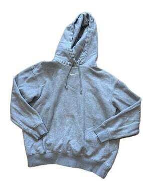 Nike Gray Center Swoosh Embroidered Fleece Hoodie